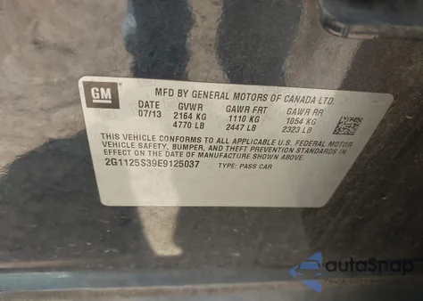 2014 Chevrolet Impala 2Lt from USA, damaged, VIN 2G1125S39E9125037